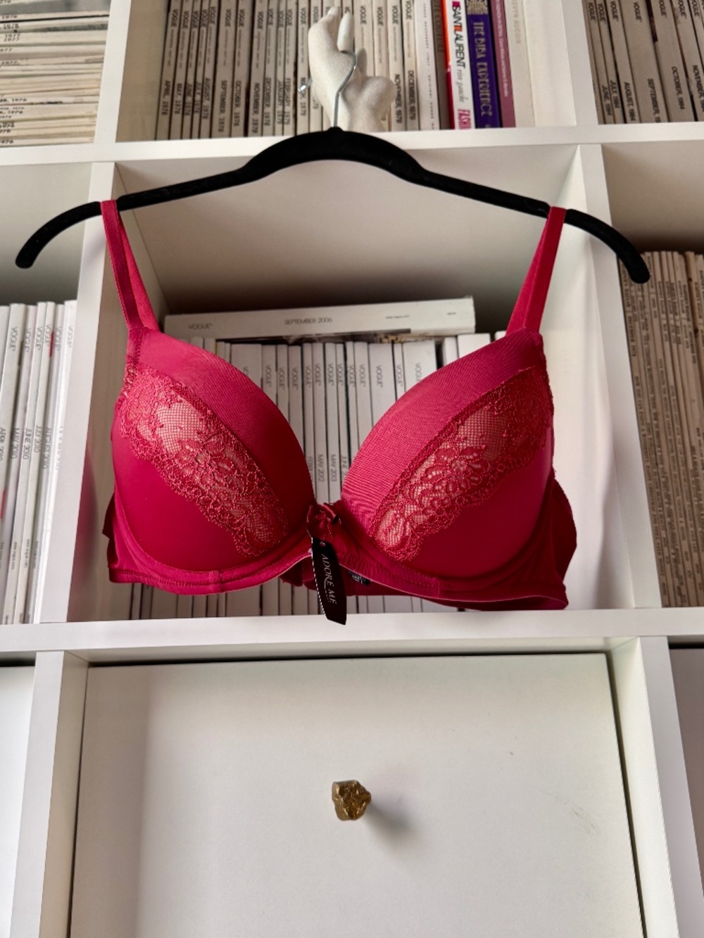 Adore Me bra NWT scarlet red matte lace mesh padded push-up bra holiday lingerie